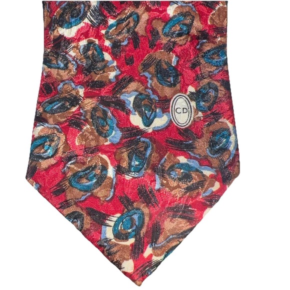 Christian Dior Neck Tie Red Blue Tan Abstract Monsieur Made In USA Classic - Picture 2 of 3